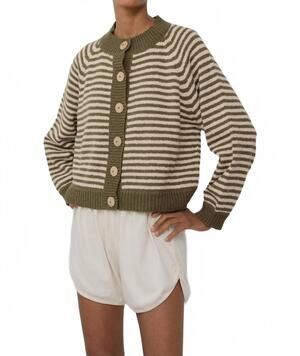NEW WOL HIDE striped bomber cardigan in olive